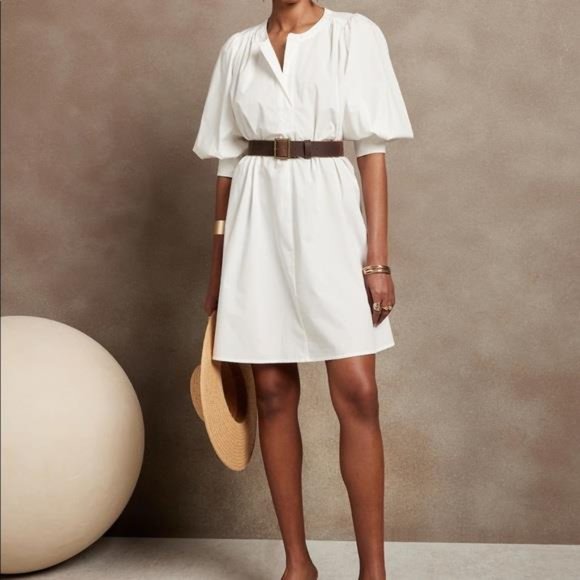 BANANA REPUBLIC Belted Poplin Dress SMALL TALL NWOT - Picture 1 of 8